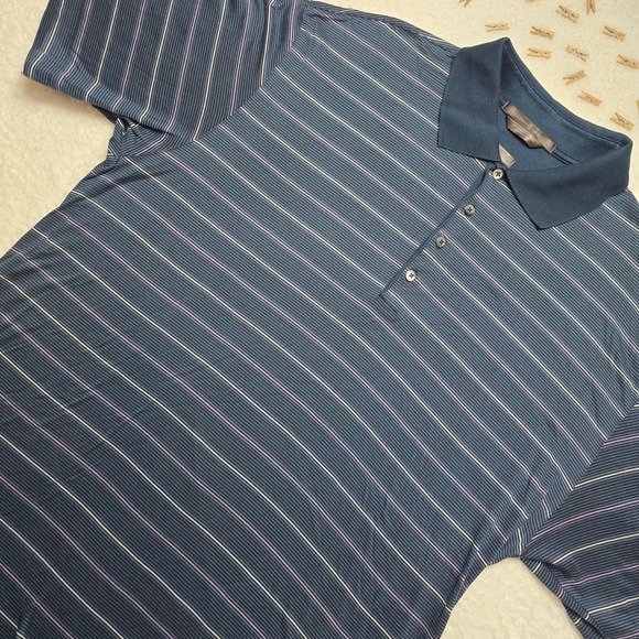 Nike Tiger Woods Mens XL Golf Polo Shirt Striped 60/2 Double Mercerized - Picture 1 of 15